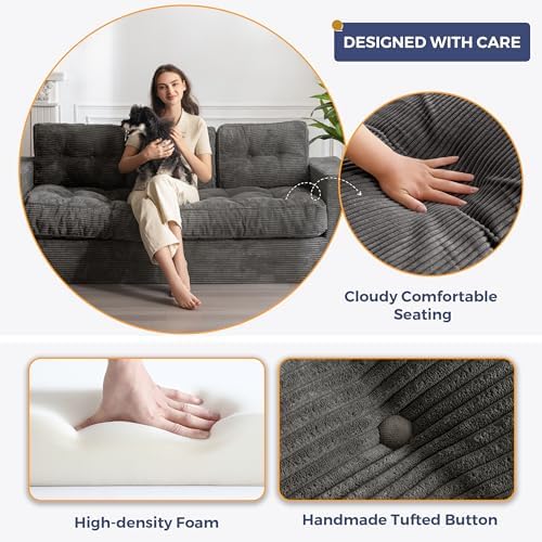 MAXYOYO Bean Bag Chair for Adults, Upholstered Floor Sofa with Armrests, Loveseat Boneless Couch with Tufted Cushion &amp; Backrest, Sofa in A Box, Large Bean Bag Couch for Bedroom Living Room, Dark Grey