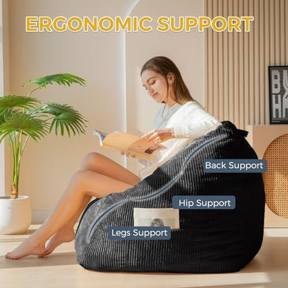 MAXYOYO Bean Bag Chair, Floor Sofa with Handle, Bean Bag Chairs for Adults and Kids, Teens Living Room Bean Bag, Accent Sofa Chair with Pocket for Gaming Reading Relaxing