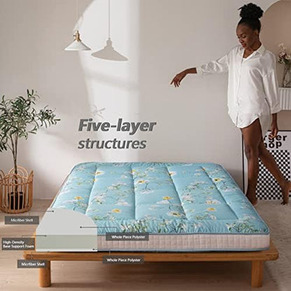 MAXYOYO Black Moon and Star Futon Mattress, Japanese Floor Mattress Quilted Bed Mattress Topper, Extra Thick Folding Sleeping Pad Breathable Floor Lounger Guest Bed for Camping Couch, Twin