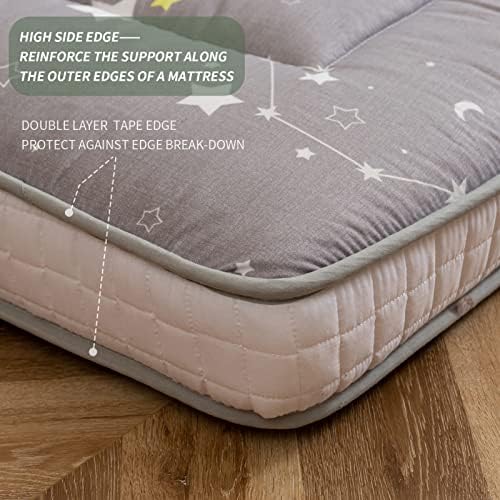 MAXYOYO Black Moon and Star Futon Mattress, Japanese Floor Mattress Quilted Bed Mattress Topper, Extra Thick Folding Sleeping Pad Breathable Floor Lounger Guest Bed for Camping Couch, Twin