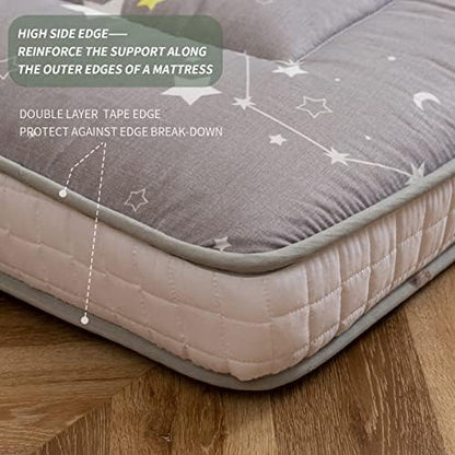 MAXYOYO Black Moon and Star Futon Mattress, Japanese Floor Mattress Quilted Bed Mattress Topper, Extra Thick Folding Sleeping Pad Breathable Floor Lounger Guest Bed for Camping Couch, Twin