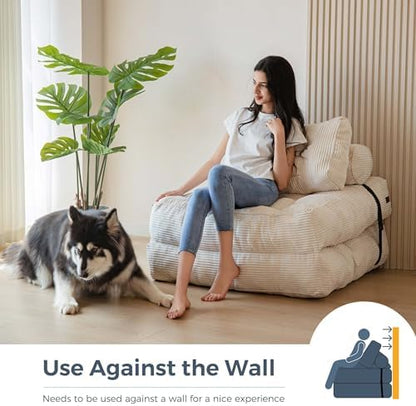 MAXYOYO Folding Sofa Bed, Convertible Sleeper Chair with Pillow Foldable Mattress with Back Support, Portable Fold Out Chair Bed Comfy Floor Sofa Lounge for Living Room Bedroom, Dark Grey, Single