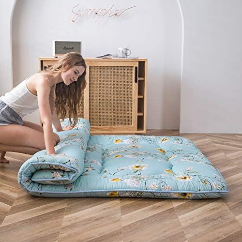 MAXYOYO Japanese Futon Mattress Floor Mattress Sleeping Pad Foldable Bed Roll Up Camping Cushion Floor Lounger Bed Couches and Sofas Couch Topper, Black Floral, Full Size