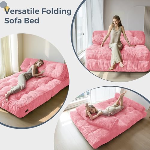 MAXYOYO Folding Sofa Bed, Convertible Sleeper Chair with Pillow Foldable Mattress with Back Support, Portable Fold Out Chair Bed Comfy Floor Sofa Lounge for Living Room Bedroom, Dark Grey, Single