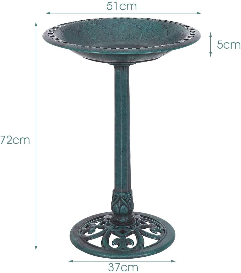 GOPLUS Mangeoire Oiseaux Extérieur, Plateau φ50CM, Abreuvoir Oiseaux Hauteur 72CM, Bain d'oiseaux en PP sur Pied, Base Remplissable, Design Antique, Bronze Vert
