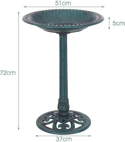 GOPLUS Mangeoire Oiseaux Extérieur, Plateau φ50CM, Abreuvoir Oiseaux Hauteur 72CM, Bain d'oiseaux en PP sur Pied, Base Remplissable, Design Antique, Bronze Vert