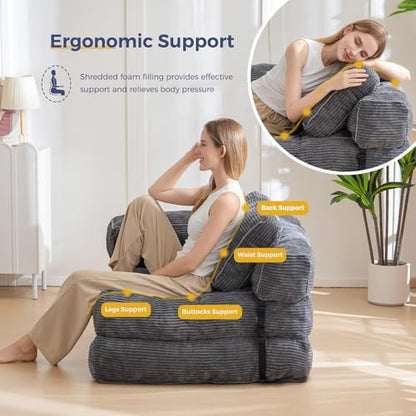 MAXYOYO Folding Sofa Bed, L-Shaped Convertible Sofa Bed with Armrest Foldable Sleeper Sofa with Pillow, Portable Fold Out Chair Bed Comfy Floor Lounge for Living Room Bedroom, Dark Grey