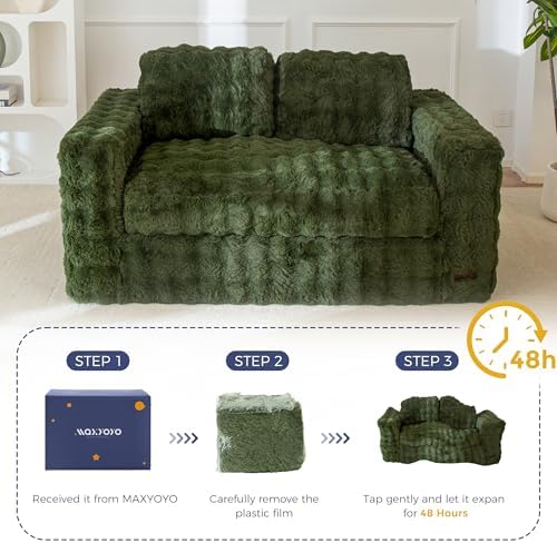 MAXYOYO Loveseat Sofa for Living Room, Small Sofa Couch Tufted Boneless Couch, Comfy Bean Bag Chair for Small Space Bedroom Apartment, No Assembly Needed, Beige