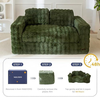MAXYOYO Loveseat Sofa for Living Room, Small Sofa Couch Tufted Boneless Couch, Comfy Bean Bag Chair for Small Space Bedroom Apartment, No Assembly Needed, Beige