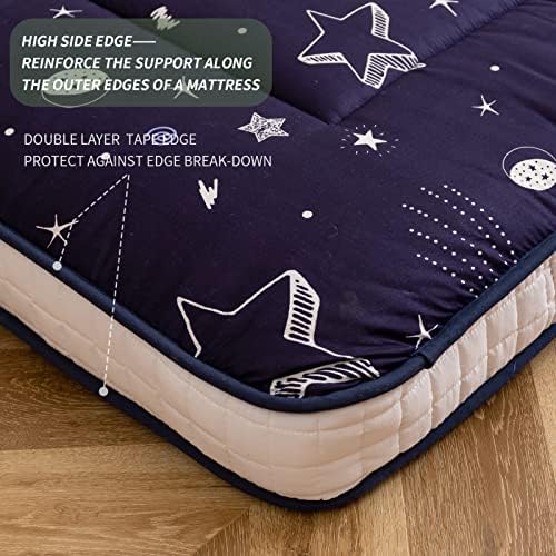 MAXYOYO Black Moon and Star Futon Mattress, Japanese Floor Mattress Quilted Bed Mattress Topper, Extra Thick Folding Sleeping Pad Breathable Floor Lounger Guest Bed for Camping Couch, Twin