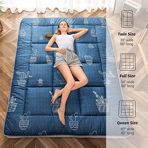 MAXYOYO Black Moon and Star Futon Mattress, Japanese Floor Mattress Quilted Bed Mattress Topper, Extra Thick Folding Sleeping Pad Breathable Floor Lounger Guest Bed for Camping Couch, Twin