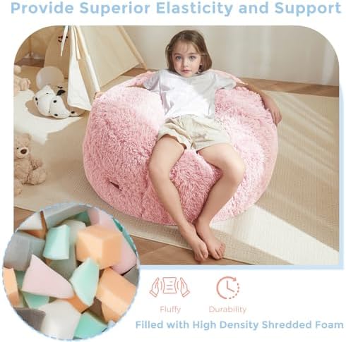 MAXYOYO Bean Bag Chair Bed for Kids, Convertible Bean Bag Folds from Lazy Chair to Floor Mattress Bed, Stuffed Floor Sofa Couch Sofa Bed for Boys and Girls, High-Density Foam Filling, Pink