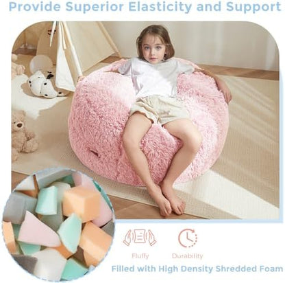 MAXYOYO Bean Bag Chair Bed for Kids, Convertible Bean Bag Folds from Lazy Chair to Floor Mattress Bed, Stuffed Floor Sofa Couch Sofa Bed for Boys and Girls, High-Density Foam Filling, Pink