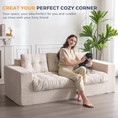 MAXYOYO Bean Bag Chair for Adults, Upholstered Floor Sofa with Armrests, Loveseat Boneless Couch with Tufted Cushion &amp; Backrest, Sofa in A Box, Large Bean Bag Couch for Bedroom Living Room, Dark Grey