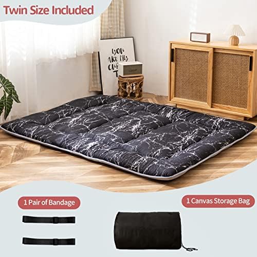 MAXYOYO Japanese Futon Mattress Floor Mattress Sleeping Pad Foldable Bed Roll Up Camping Cushion Floor Lounger Bed Couches and Sofas Couch Topper, Black Floral, Full Size