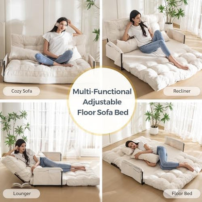 MAXYOYO Adjustable Floor Sofa Couch with Pillow, Multi-Functional Bean Bag Bed, 5-Position Foldable Lazy Sofa Sleeper Bed with Armrest, Versatile Floor Seating for Reading Gaming, Green, Single