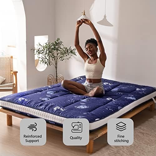 MAXYOYO Black Moon and Star Futon Mattress, Japanese Floor Mattress Quilted Bed Mattress Topper, Extra Thick Folding Sleeping Pad Breathable Floor Lounger Guest Bed for Camping Couch, Twin