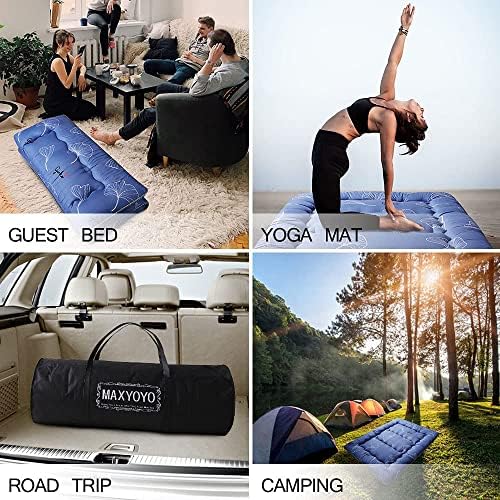 MAXYOYO Japanese Futon Mattress Floor Mattress Sleeping Pad Foldable Bed Roll Up Camping Cushion Floor Lounger Bed Couches and Sofas Couch Topper, Black Floral, Full Size
