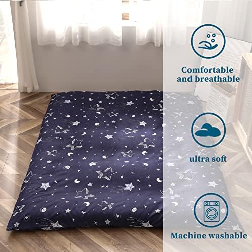 MAXYOYO Mattress Cover for Traditional Japanese Futon Mattress, Futon Floor Mats Cover with Zipper, Super Soft and Machine Washable, Navy Floral, Twin