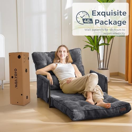MAXYOYO Adjustable Floor Sofa Couch with Pillow, Multi-Functional Bean Bag Bed, 5-Position Foldable Lazy Sofa Sleeper Bed with Armrest, Versatile Floor Seating for Reading Gaming, Green, Single