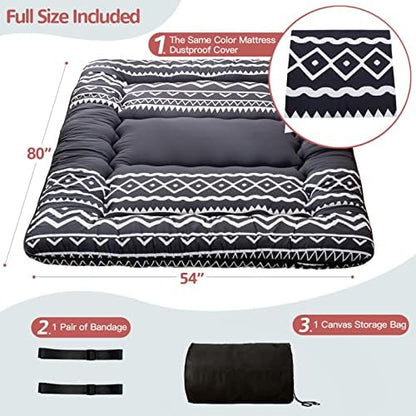 MAXYOYO Japanese Futon Mattress Floor Mattress Sleeping Pad Foldable Bed Roll Up Camping Cushion Floor Lounger Bed Couches and Sofas Couch Topper, Black Floral, Full Size