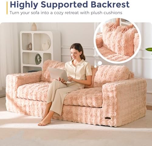 MAXYOYO Loveseat Sofa for Living Room, Small Sofa Couch Tufted Boneless Couch, Comfy Bean Bag Chair for Small Space Bedroom Apartment, No Assembly Needed, Beige