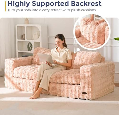 MAXYOYO Loveseat Sofa for Living Room, Small Sofa Couch Tufted Boneless Couch, Comfy Bean Bag Chair for Small Space Bedroom Apartment, No Assembly Needed, Beige