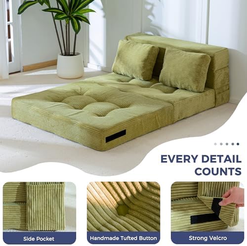 MAXYOYO Convertible Sofa Bed, Fold Out Loveseat Sleeper Sofa with Pillow, 4 in 1 Tufted Folding Couch Bed Foam Floor Couch, Lazy Chair for Living Room Bedroom Guest Room, Dark Grey