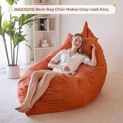 MAXYOYO Giant Bean Bag Chair with Pillow, 3 in 1 Convertible Bean Bag Chair for Adults with Removable Cover, Floor Cushion Stuffed Floor Lounger for Living Room Bedroom, Grey
