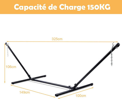 GOPLUS Support de Hamac Universel Patio Portatif Charge Maximale 150 KG Matière en Fer Robuste avec Chaîne de Suspension 325 x 100 x 106 CM Noir pour Jardin Camping Balcon