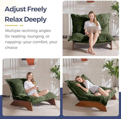MAXYOYO Adjustable Living Room Chair, 3-Position Bean Bag Chair with Removable Cover, Upholstered Accent Chair with Frame, Soft Reclining Lounge for Bedroom, Apartment, Office, Beige