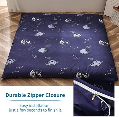 MAXYOYO Mattress Cover for Traditional Japanese Futon Mattress, Futon Floor Mats Cover with Zipper, Super Soft and Machine Washable, Navy Floral, Twin