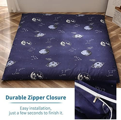MAXYOYO Mattress Cover for Traditional Japanese Futon Mattress, Futon Floor Mats Cover with Zipper, Super Soft and Machine Washable, Navy Floral, Twin