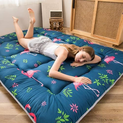 MAXYOYO Japanese Futon Mattress Floor Mattress Sleeping Pad Foldable Bed Roll Up Camping Cushion Floor Lounger Bed Couches and Sofas Couch Topper, Black Floral, Full Size