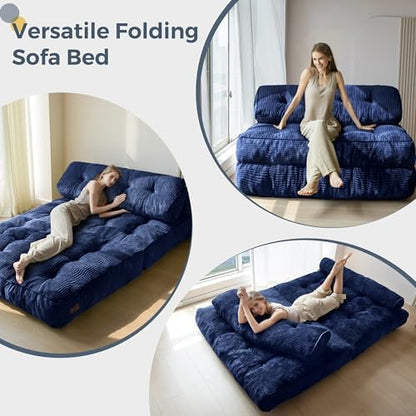 MAXYOYO Folding Sofa Bed, Convertible Sleeper Chair with Pillow Foldable Mattress with Back Support, Portable Fold Out Chair Bed Comfy Floor Sofa Lounge for Living Room Bedroom, Dark Grey, Single