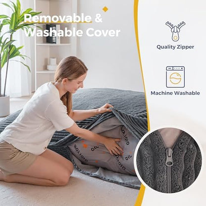 MAXYOYO Giant Bean Bag Chair with Pillow, 3 in 1 Convertible Bean Bag Chair for Adults with Removable Cover, Floor Cushion Stuffed Floor Lounger for Living Room Bedroom, Grey