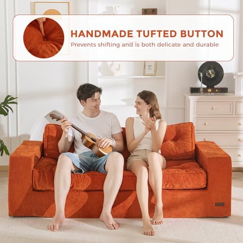 MAXYOYO Bean Bag Chair for Adults, Upholstered Floor Sofa with Armrests, Loveseat Boneless Couch with Tufted Cushion &amp; Backrest, Sofa in A Box, Large Bean Bag Couch for Bedroom Living Room, Black
