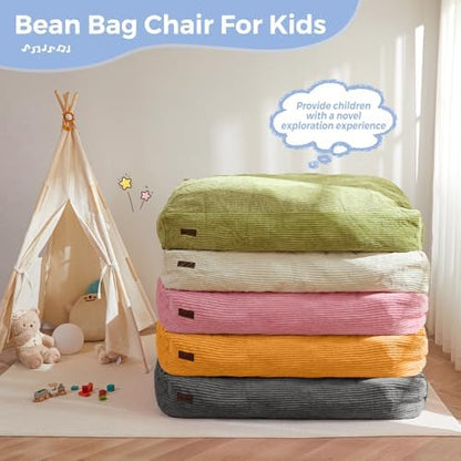 MAXYOYO Bean Bag Chair Bed for Kids, Convertible Bean Bag Folds from Lazy Chair to Floor Mattress Bed, Machine Washable Corded Fabric, Stuffed Floor Sofa Couch for Boys and Girls, Dark Grey