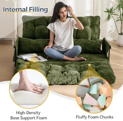 MAXYOYO Adjustable Floor Sofa Couch with Pillow, Multi-Functional Bean Bag Bed, 5-Position Foldable Lazy Sofa Sleeper Bed with Armrest, Versatile Floor Seating for Reading Gaming, Green, Single