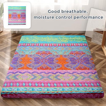 MAXYOYO Mattress Cover for Traditional Japanese Futon Mattress, Futon Floor Mats Cover with Zipper, Super Soft and Machine Washable, Navy Floral, Twin