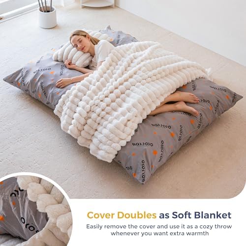 MAXYOYO Giant Bean Bag Chair with Pillow, 3 in 1 Convertible Bean Bag Chair for Adults with Removable Cover, Floor Cushion Stuffed Floor Lounger for Living Room Bedroom, Grey