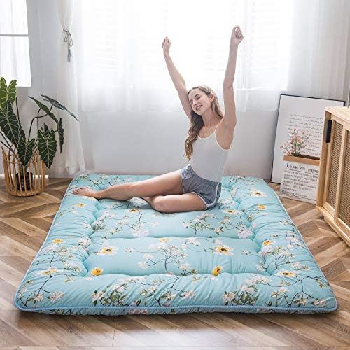 MAXYOYO Japanese Futon Mattress Floor Mattress Sleeping Pad Foldable Bed Roll Up Camping Cushion Floor Lounger Bed Couches and Sofas Couch Topper, Black Floral, Full Size