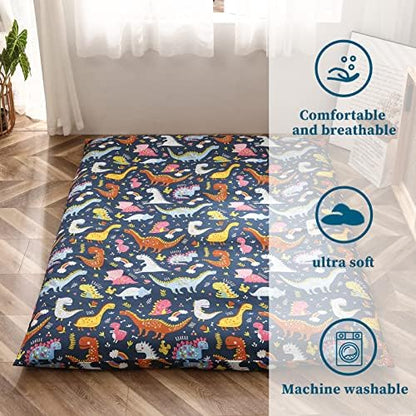 MAXYOYO Mattress Cover for Traditional Japanese Futon Mattress, Futon Floor Mats Cover with Zipper, Super Soft and Machine Washable, Navy Floral, Twin