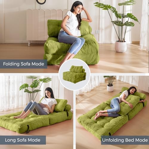 MAXYOYO Folding Sofa Bed, Convertible Sleeper Chair with Pillow Foldable Mattress with Back Support, Portable Fold Out Chair Bed Comfy Floor Sofa Lounge for Living Room Bedroom, Dark Grey, Single