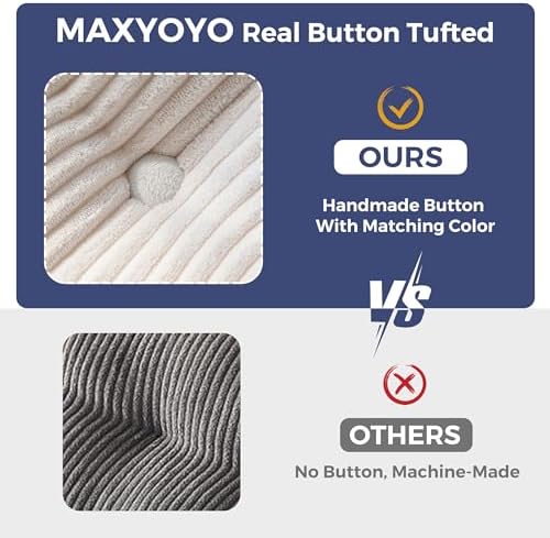 MAXYOYO Bean Bag Chair for Adults, Upholstered Floor Sofa with Armrests, Loveseat Boneless Couch with Tufted Cushion &amp; Backrest, Sofa in A Box, Large Bean Bag Couch for Bedroom Living Room, Black