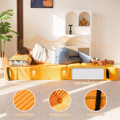 MAXYOYO Folding Sofa Bed, Convertible Sofa Bed with High-Density Support Foam, Portable 4 in 1 Fold Out Chair to Floor Lounger, Versatile Floor Couch for Living Room Bedroom, Dark Grey