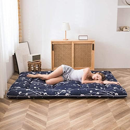 MAXYOYO Japanese Futon Mattress Floor Mattress Sleeping Pad Foldable Bed Roll Up Camping Cushion Floor Lounger Bed Couches and Sofas Couch Topper, Black Floral, Full Size