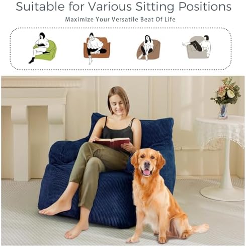 MAXYOYO Boneless Couch Sofa Chair, Stuffed Bean Bag Couch with Filler Large Living Room Bean Bag Chair for Adults, Big Lazy Sofa with Pocket Floor Chair for Gaming, Reading, Navy
