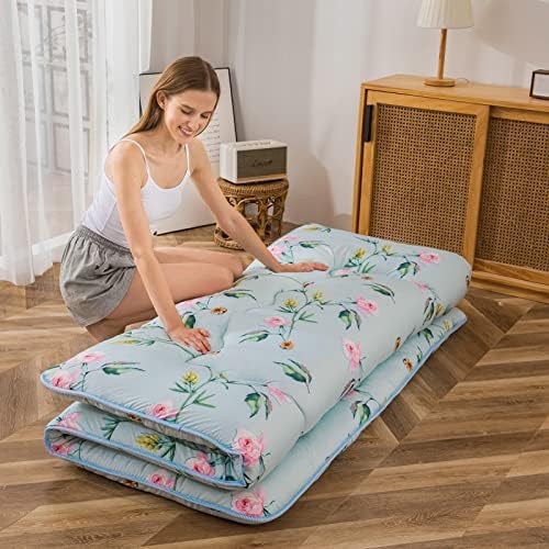 MAXYOYO Japanese Futon Mattress Floor Mattress Sleeping Pad Foldable Bed Roll Up Camping Cushion Floor Lounger Bed Couches and Sofas Couch Topper, Black Floral, Full Size