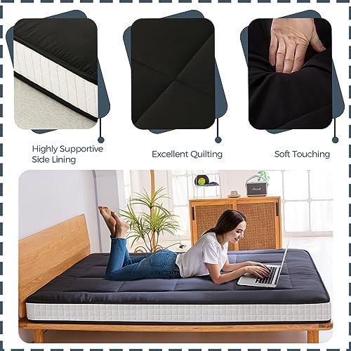 MAXYOYO 6" Extra Thick Floor Futon Mattress, Foldable Japanese Floor Mattress for Adults, Roll Up Tatami Pad for Guest Room, Black, Queen